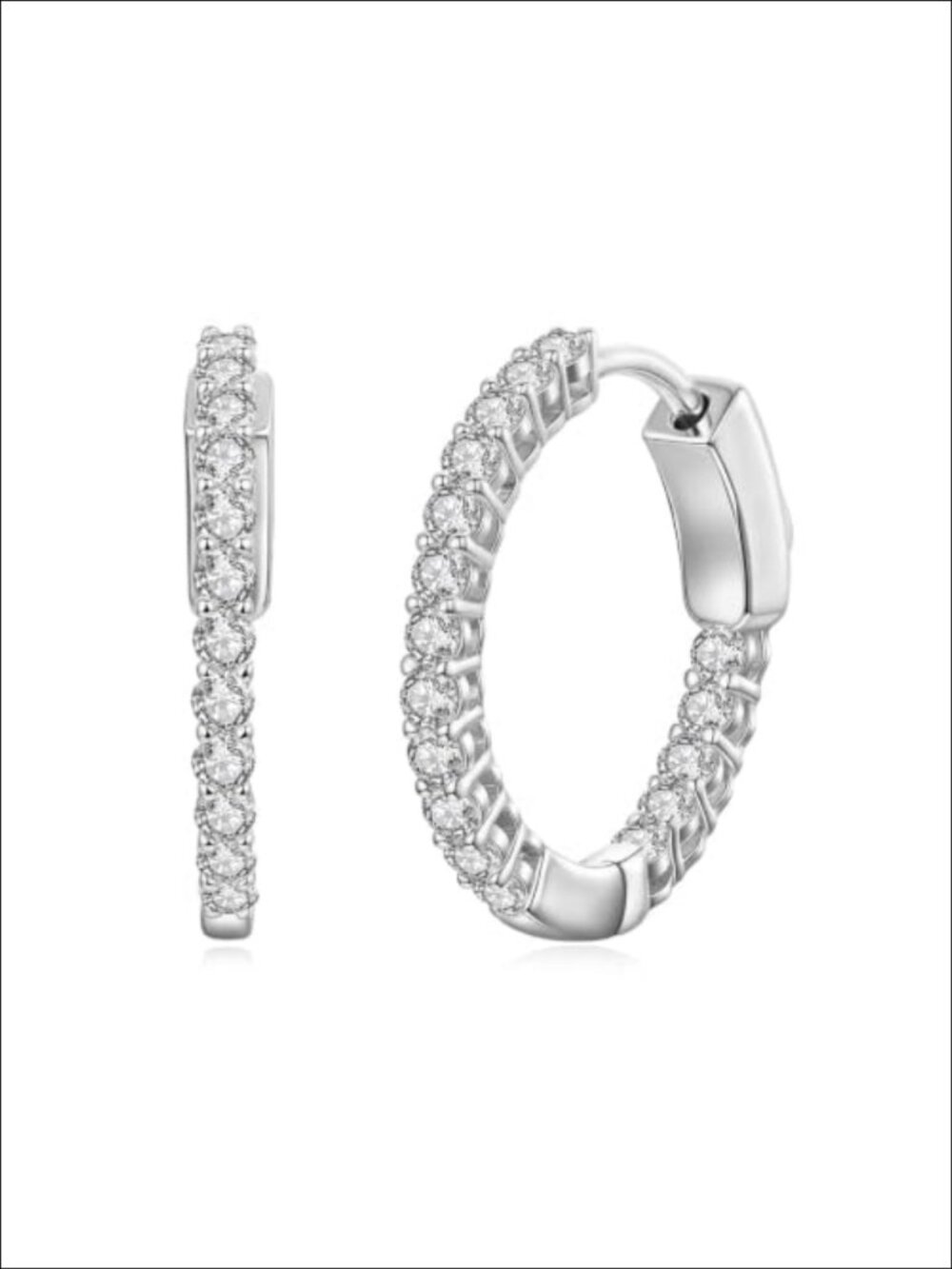 Cubic Zirconia Hoop Earrings White Gold Plated Hinged